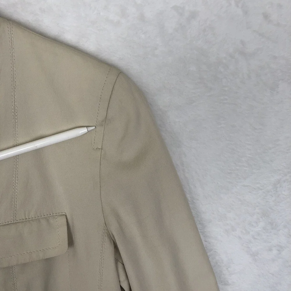 TALBOTS Twill Jacket Women's 10 Khaki 3/4 Sleeve Pockets‎ Two Button Minimalist
